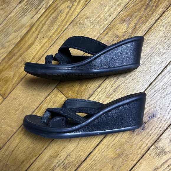 Skechers Womens Black Strappy Platform Wedge Sandals Size 9 Slide On Summer - Picture 3 of 5